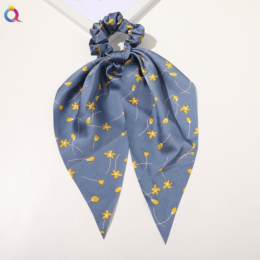 QIYUE Hot Sale Charm Hair Ties Elastic Hair Bands Fashion Tropical Floral Scrunchie With Scarf
