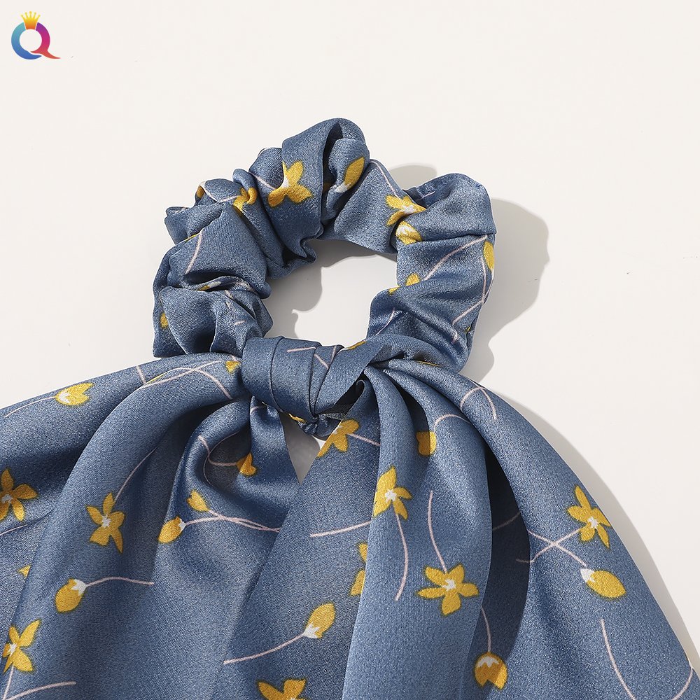 QIYUE Hot Sale Charm Hair Ties Elastic Hair Bands Fashion Tropical Floral Scrunchie With Scarf