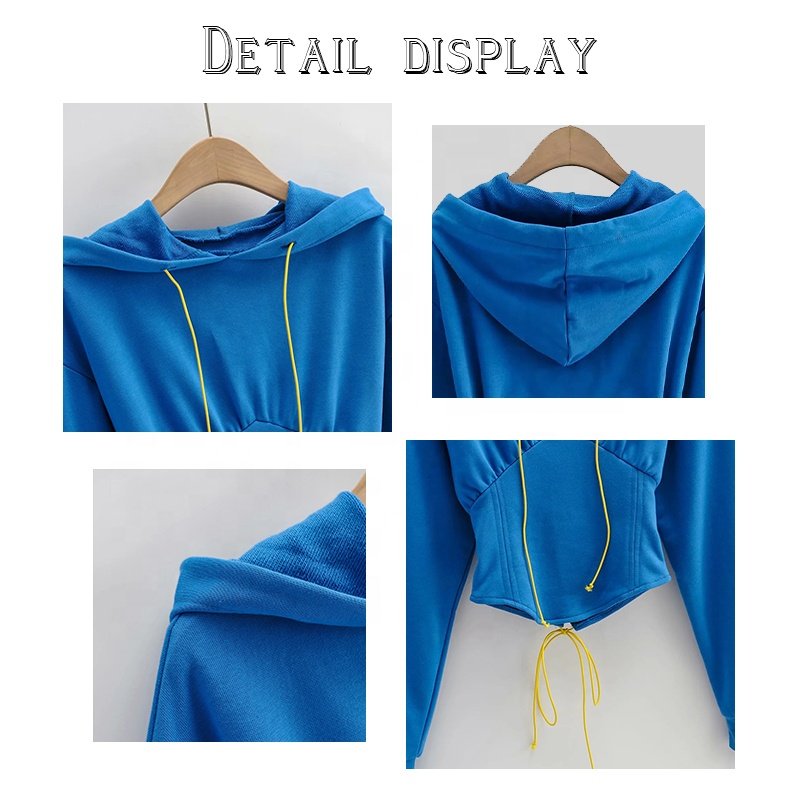 Ladies trend hoodies rubber band tied rope waist sweater INS European and American style fishbone elastic waist can be customize