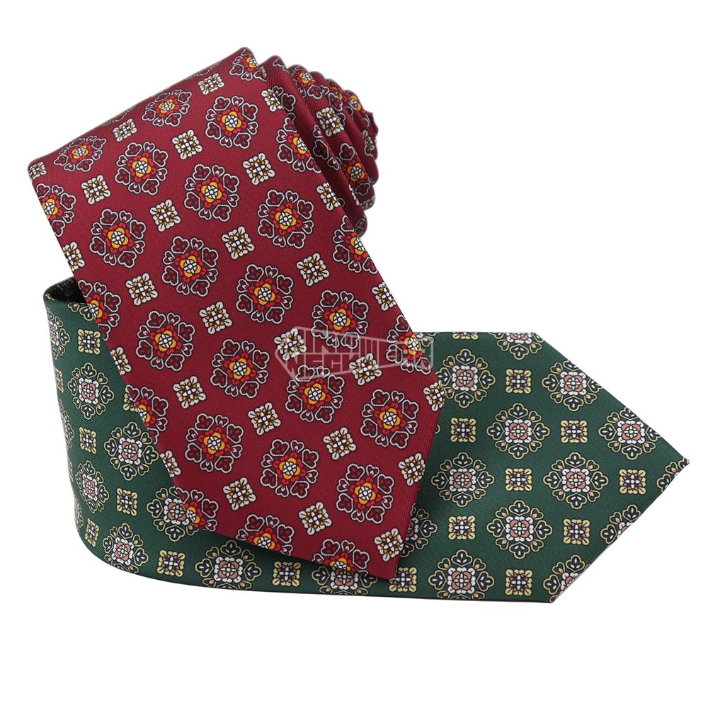 Green Burgundy Print Retro Necktie Fashion Silk Neckties Custom Branded Stylish Neck Ties For Men