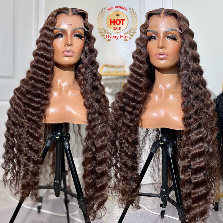 Hd 13x4 13x6 Lace Front Wigs Chocolate Brown Curly Human Hair Wigs Glueless Water Deep Wave Frontal Lace WIgs For Black Women