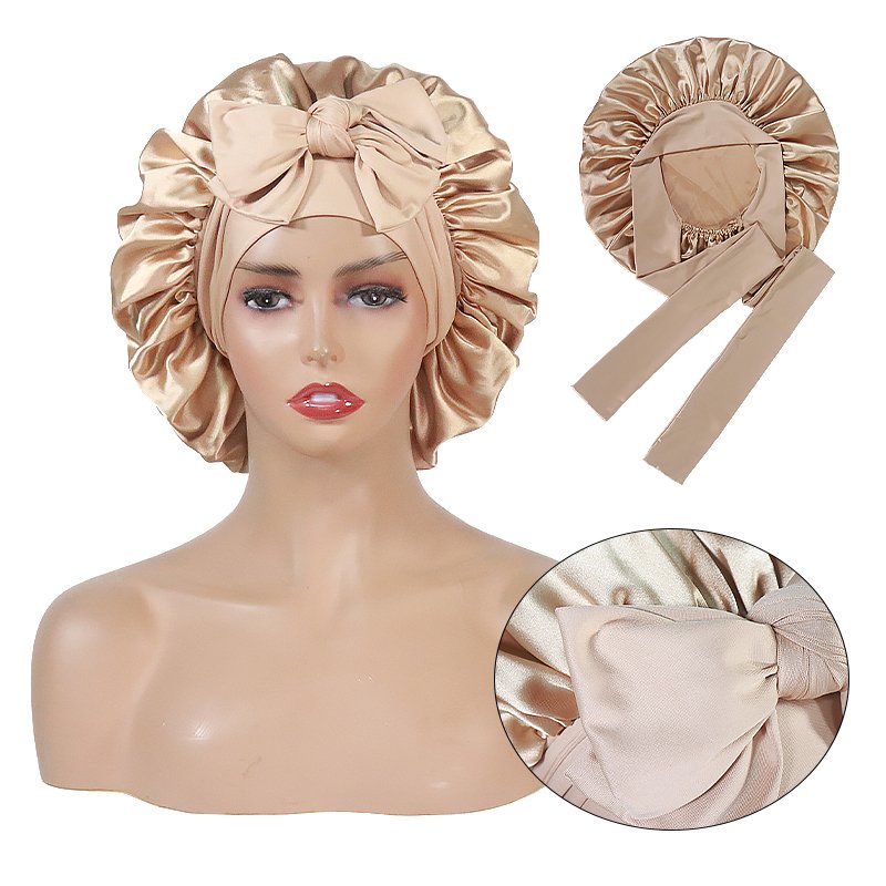 BONNET QUEEN Silk Bonnet for Sleeping Women Satin Bonnet Large Night Sleep Cap Scarf Wrap For Curly Hair With Tie Band Pink