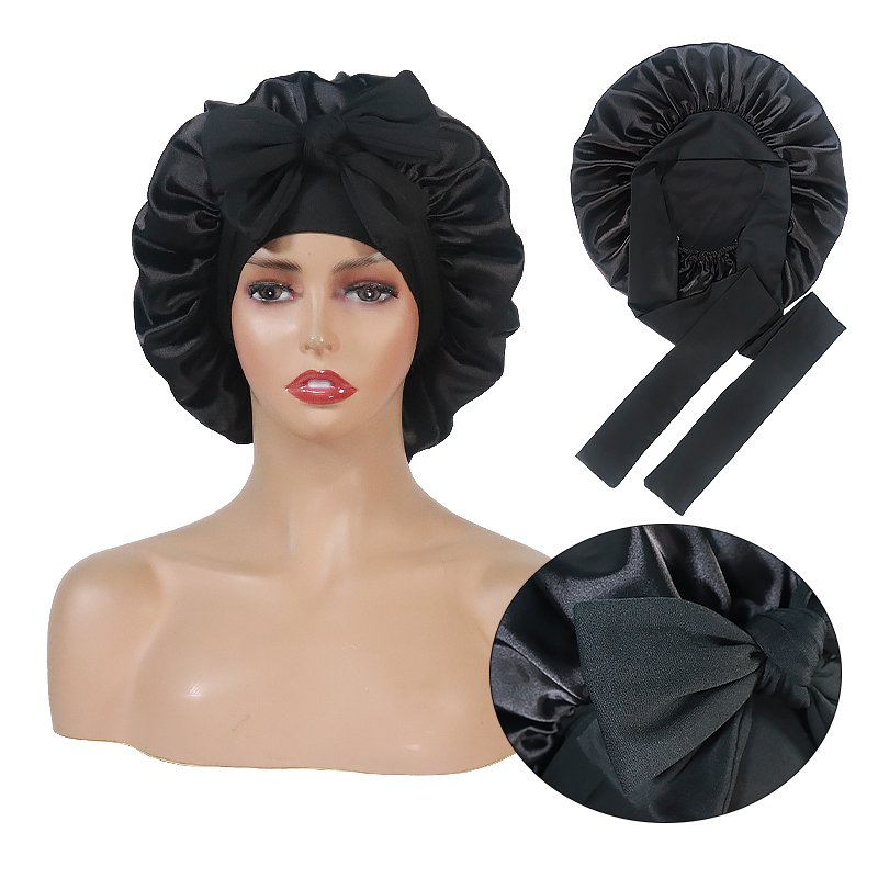 BONNET QUEEN Silk Bonnet for Sleeping Women Satin Bonnet Large Night Sleep Cap Scarf Wrap For Curly Hair With Tie Band Pink