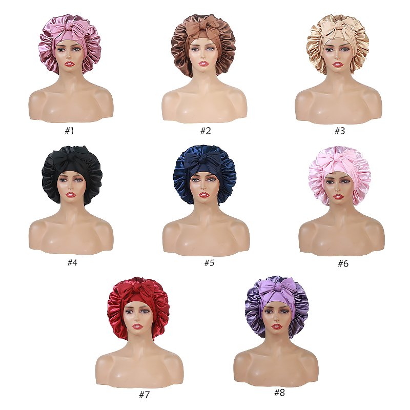 BONNET QUEEN Silk Bonnet for Sleeping Women Satin Bonnet Large Night Sleep Cap Scarf Wrap For Curly Hair With Tie Band Pink