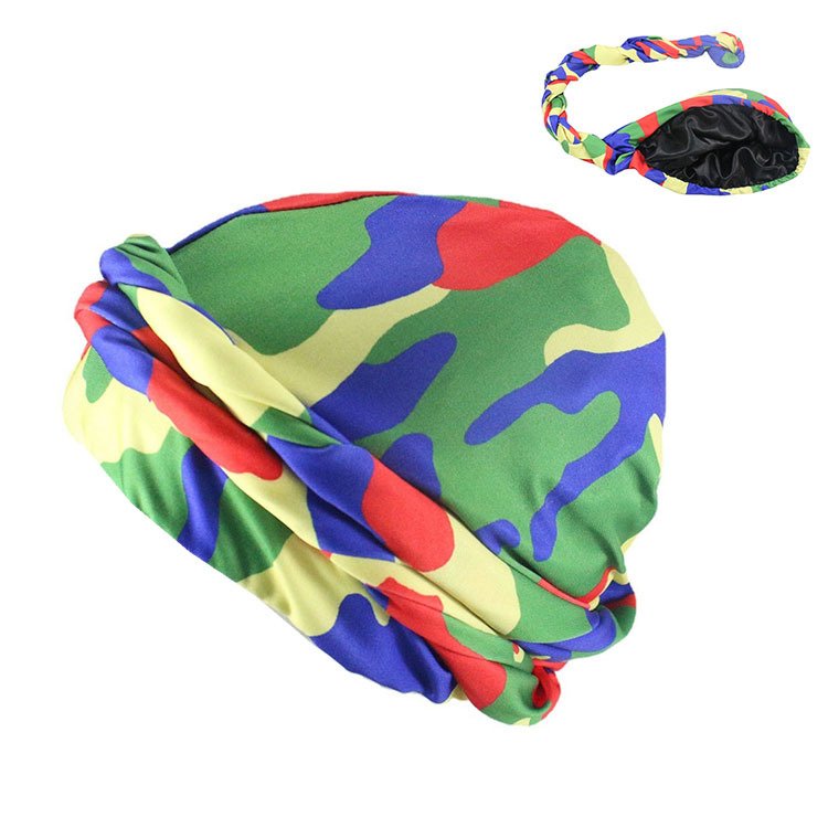 Hot Sell Designer Dome Wave Cap Satin Turban Hat Hair Headwear Bottoming Durag Turban Camo for Men Adult Multifunction Cycling