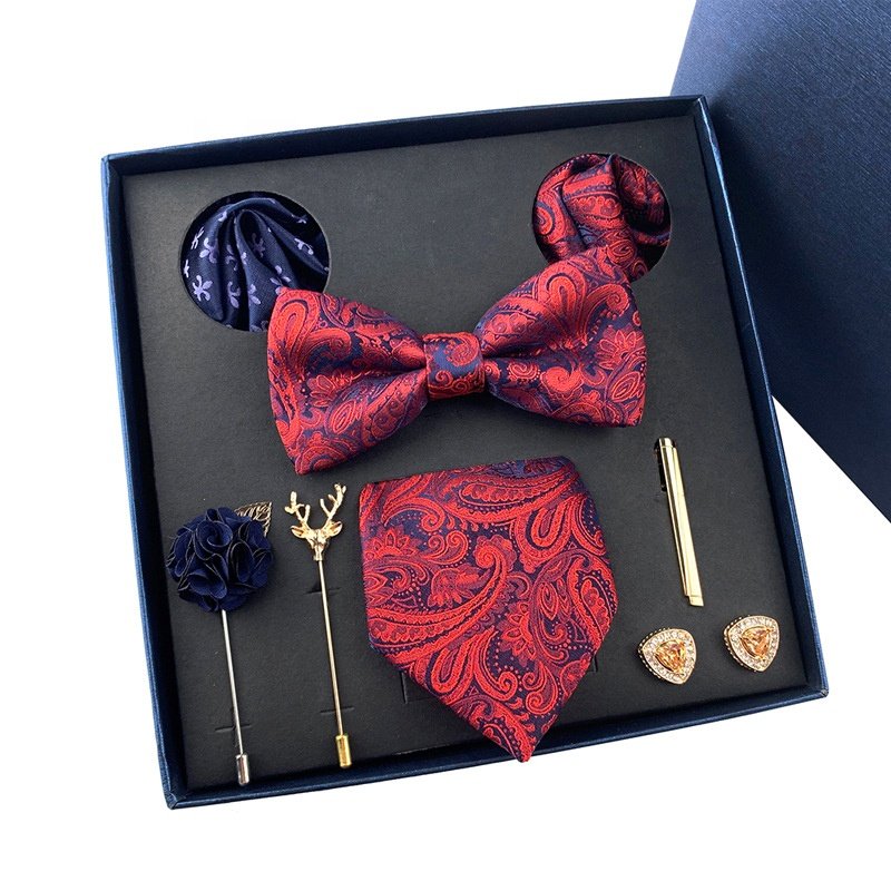 Handmade Stitched Rapid Custom Men Neck Ties Various Designs Necktie Bow tie and Pocket Square Set Gift Box Men's Tie Set