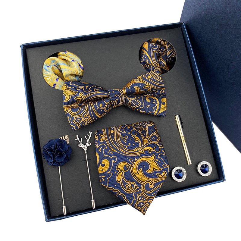 Handmade Stitched Rapid Custom Men Neck Ties Various Designs Necktie Bow tie and Pocket Square Set Gift Box Men's Tie Set
