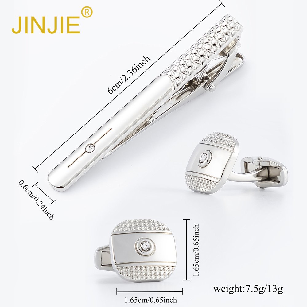1 Set Fashion Black Sliver Color Classic Simple Design Diamond Cuff links and Tie Clip For Men Gift
