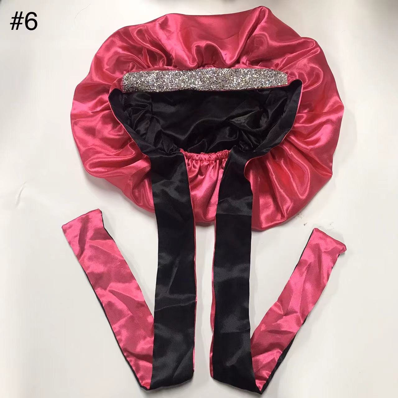 long tie rhinestone bonnets custom logo wholesale vendor silk bonnet sleep in bling bonnets and satin hair wraps