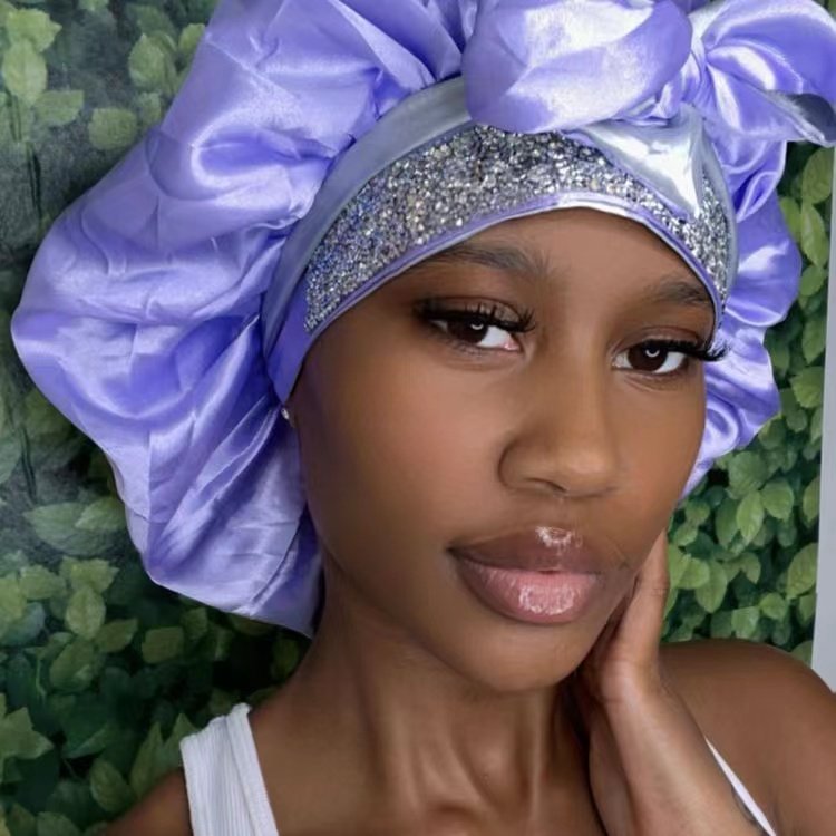long tie rhinestone bonnets custom logo wholesale vendor silk bonnet sleep in bling bonnets and satin hair wraps