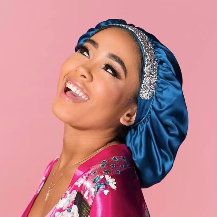 long tie rhinestone bonnets custom logo wholesale vendor silk bonnet sleep in bling bonnets and satin hair wraps