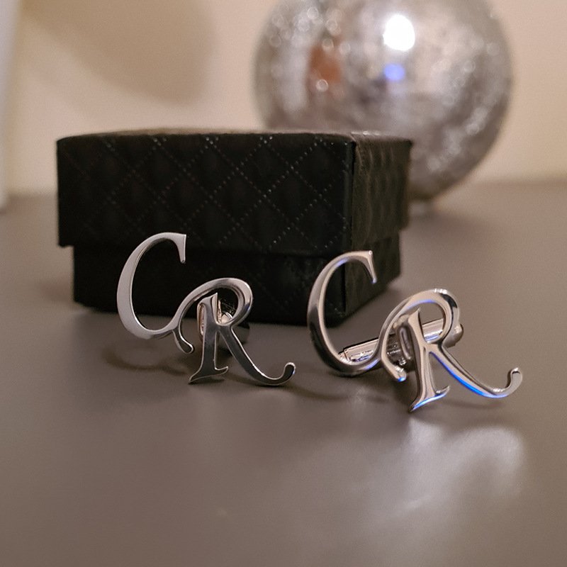 Custom logo personality shirt Titanium steel cufflinks Wedding jewelry Stainless Steel name letter cufflinks for men gift