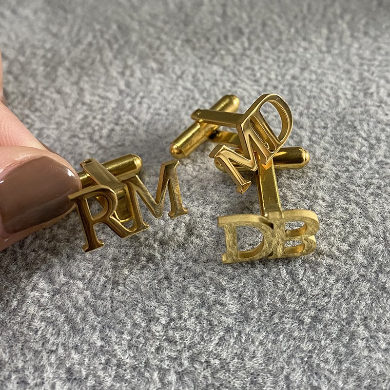 Custom logo personality shirt Titanium steel cufflinks Wedding jewelry Stainless Steel name letter cufflinks for men gift