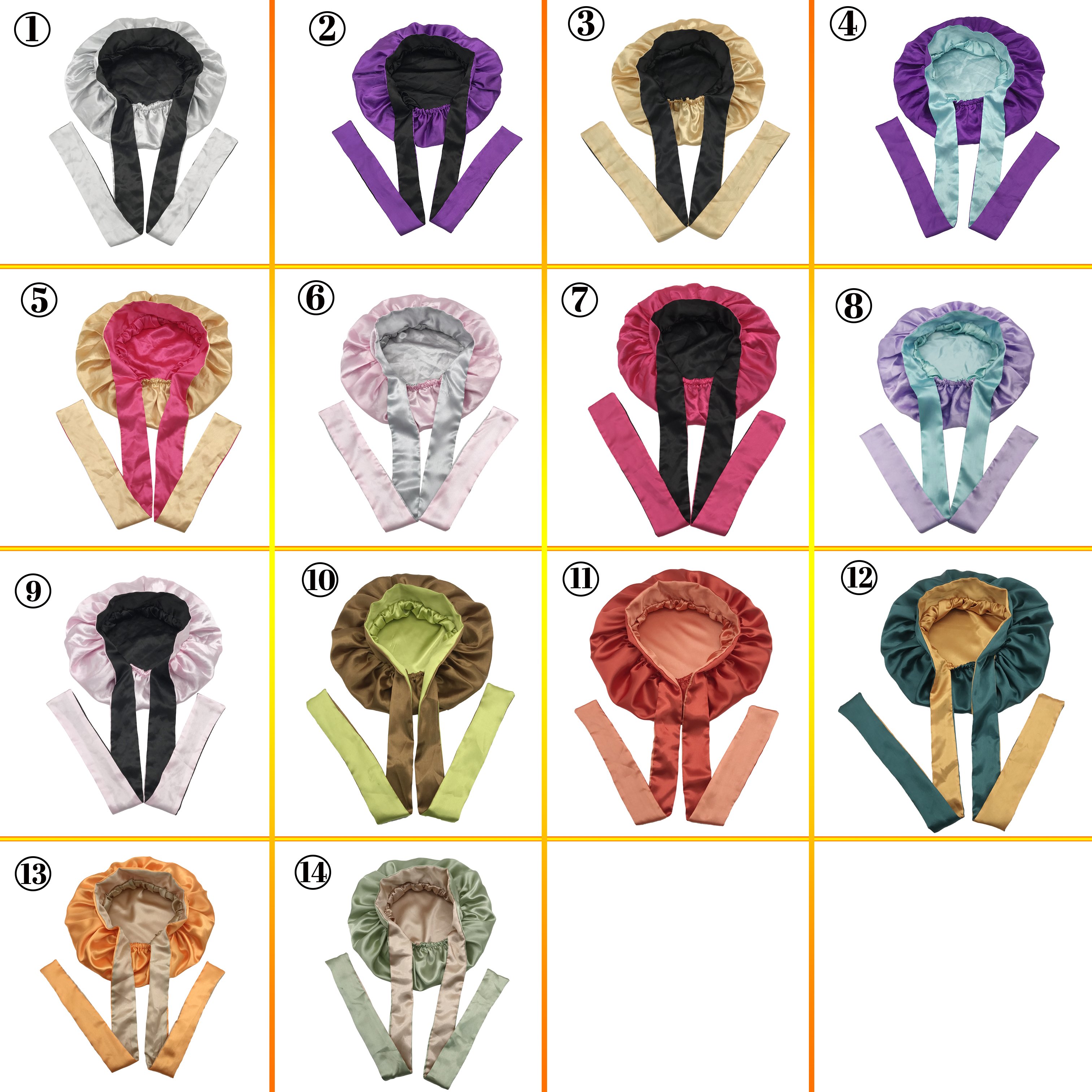 luxury Silk Women Custom logo bonnet with long head tie hairbands designer hair bonnets wholesale satin bonnet