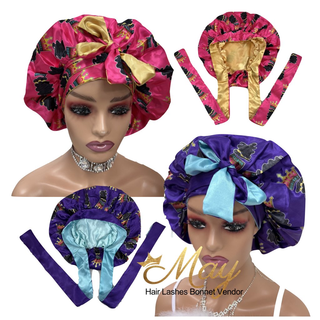 luxury Silk Women Custom logo bonnet with long head tie hairbands designer hair bonnets wholesale satin bonnet