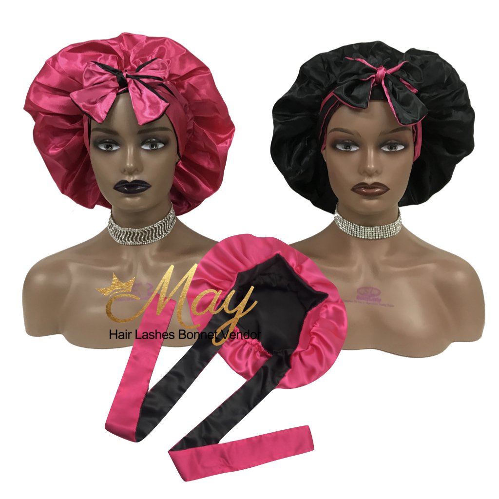 luxury Silk Women Custom logo bonnet with long head tie hairbands designer hair bonnets wholesale satin bonnet