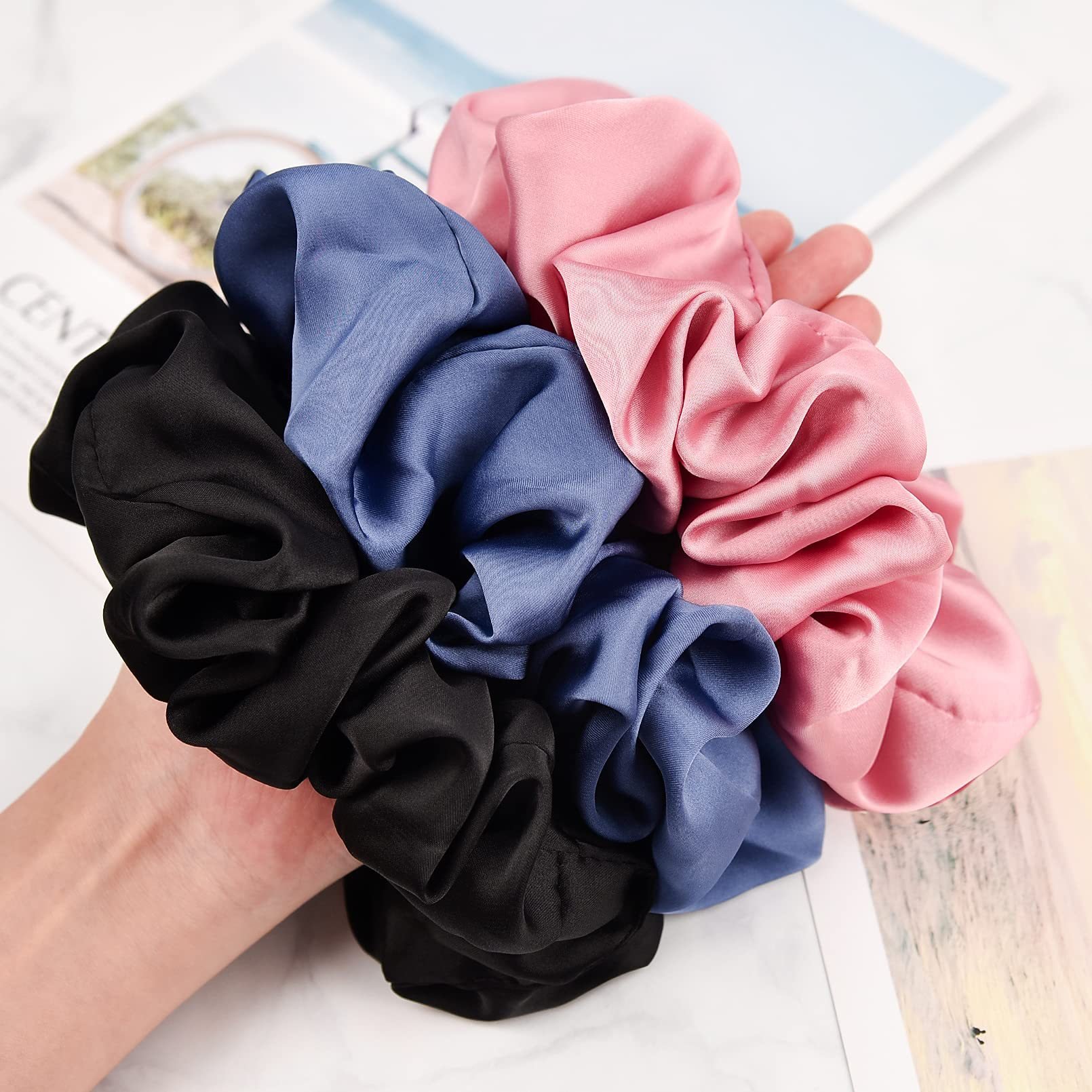 FF2496 Women Girls Hair Accessories No Damage Elastic Hair Ties Scrubchy Ponytail Holder Silk Satin Scrunchies