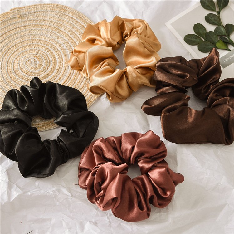 FF2496 Women Girls Hair Accessories No Damage Elastic Hair Ties Scrubchy Ponytail Holder Silk Satin Scrunchies