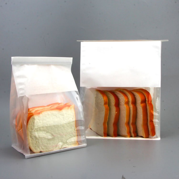 Take Away Food Packaging Brown Square Bottom Bakery Bread Cookie Biscuit Tin Tie Kraft Paper Treat Bag With Window