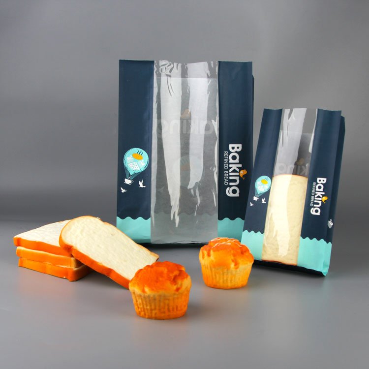 Take Away Food Packaging Brown Square Bottom Bakery Bread Cookie Biscuit Tin Tie Kraft Paper Treat Bag With Window