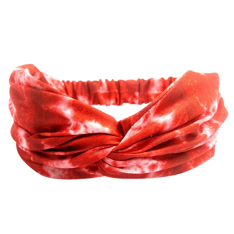 Women Soft Non Slip Sport Running Yoga Elastic Stretchy Tie Dye Cross Knotted Twist Headband