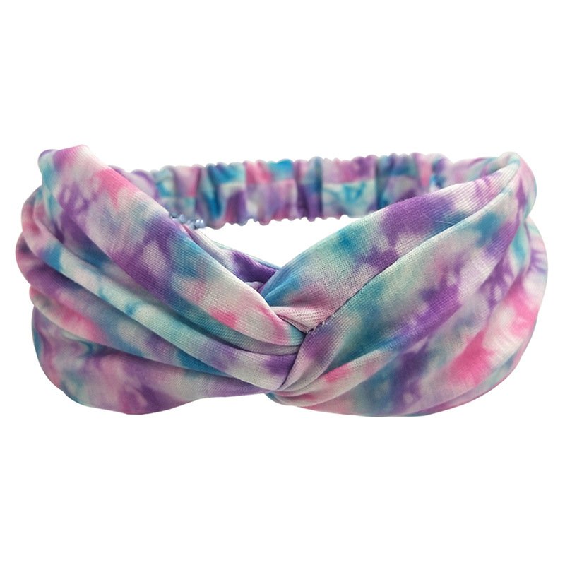 Women Soft Non Slip Sport Running Yoga Elastic Stretchy Tie Dye Cross Knotted Twist Headband