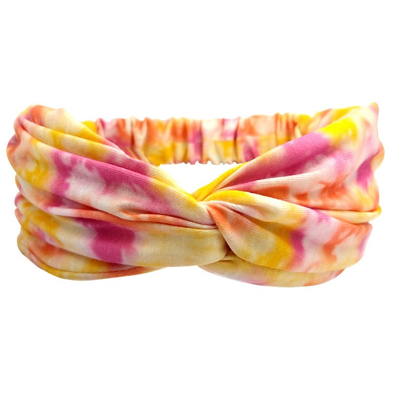 Women Soft Non Slip Sport Running Yoga Elastic Stretchy Tie Dye Cross Knotted Twist Headband
