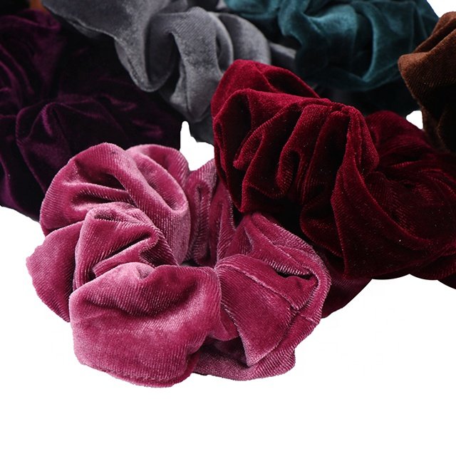 In stock large xxl jumbo velvet hair scrunchies custom logo women solid color elastic velvet scrunchies