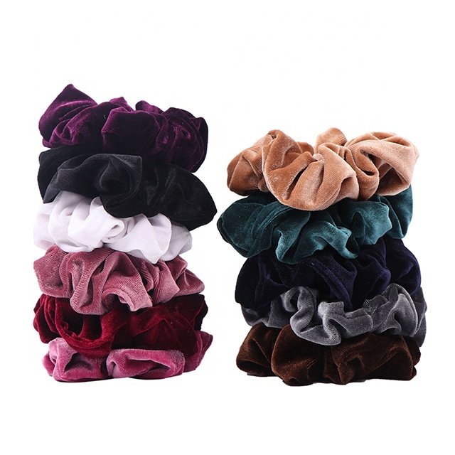 In stock large xxl jumbo velvet hair scrunchies custom logo women solid color elastic velvet scrunchies