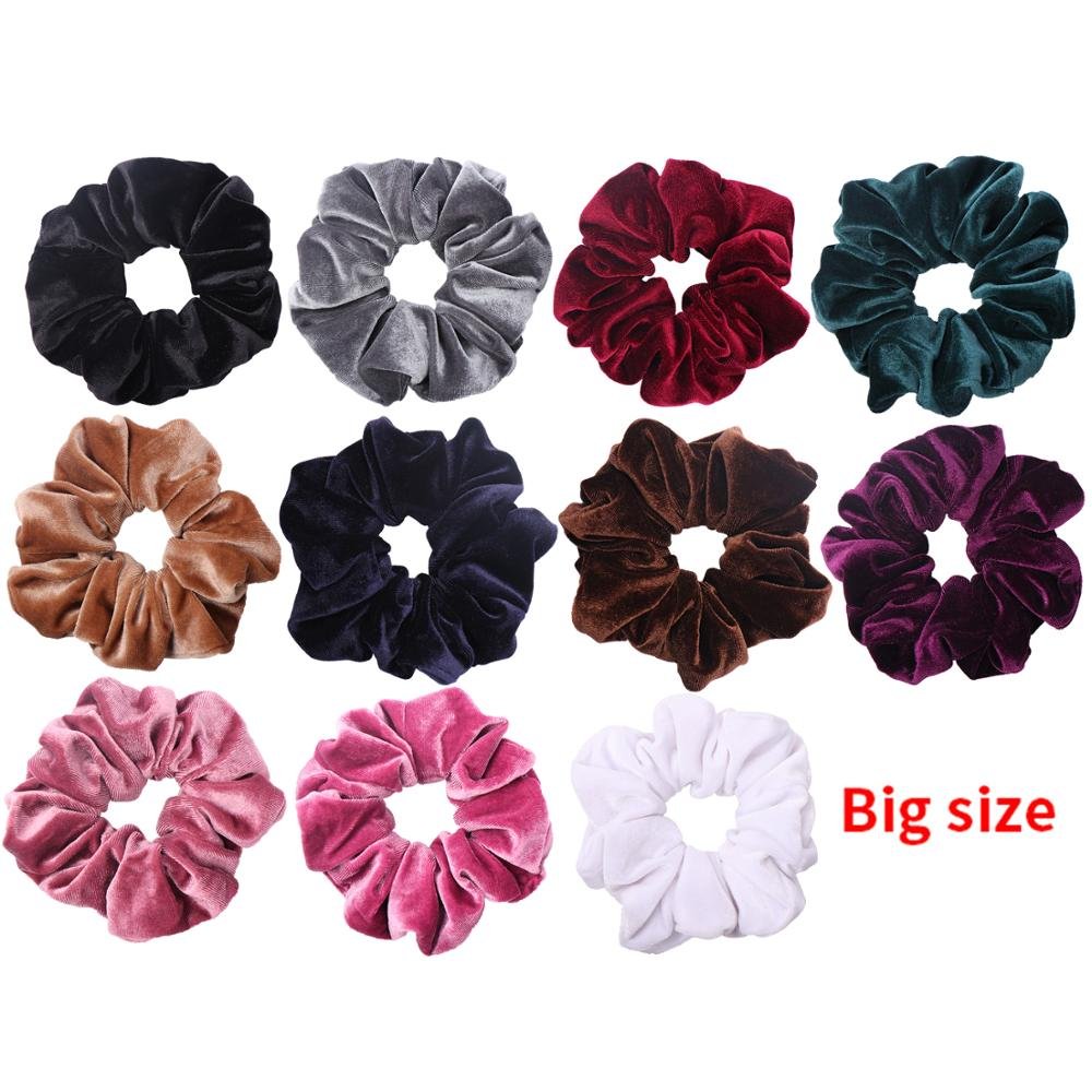 In stock large xxl jumbo velvet hair scrunchies custom logo women solid color elastic velvet scrunchies