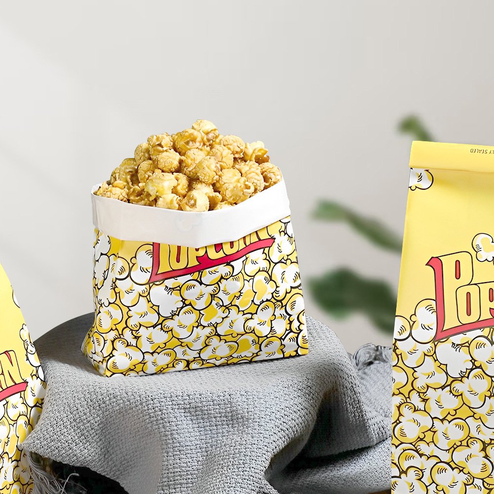 Eco friendly Custom LOGO Wire Seal Oil-proof Red Yellow Stripe Popcorn Paper Bag With Window For Carnival Themed Party Halloween