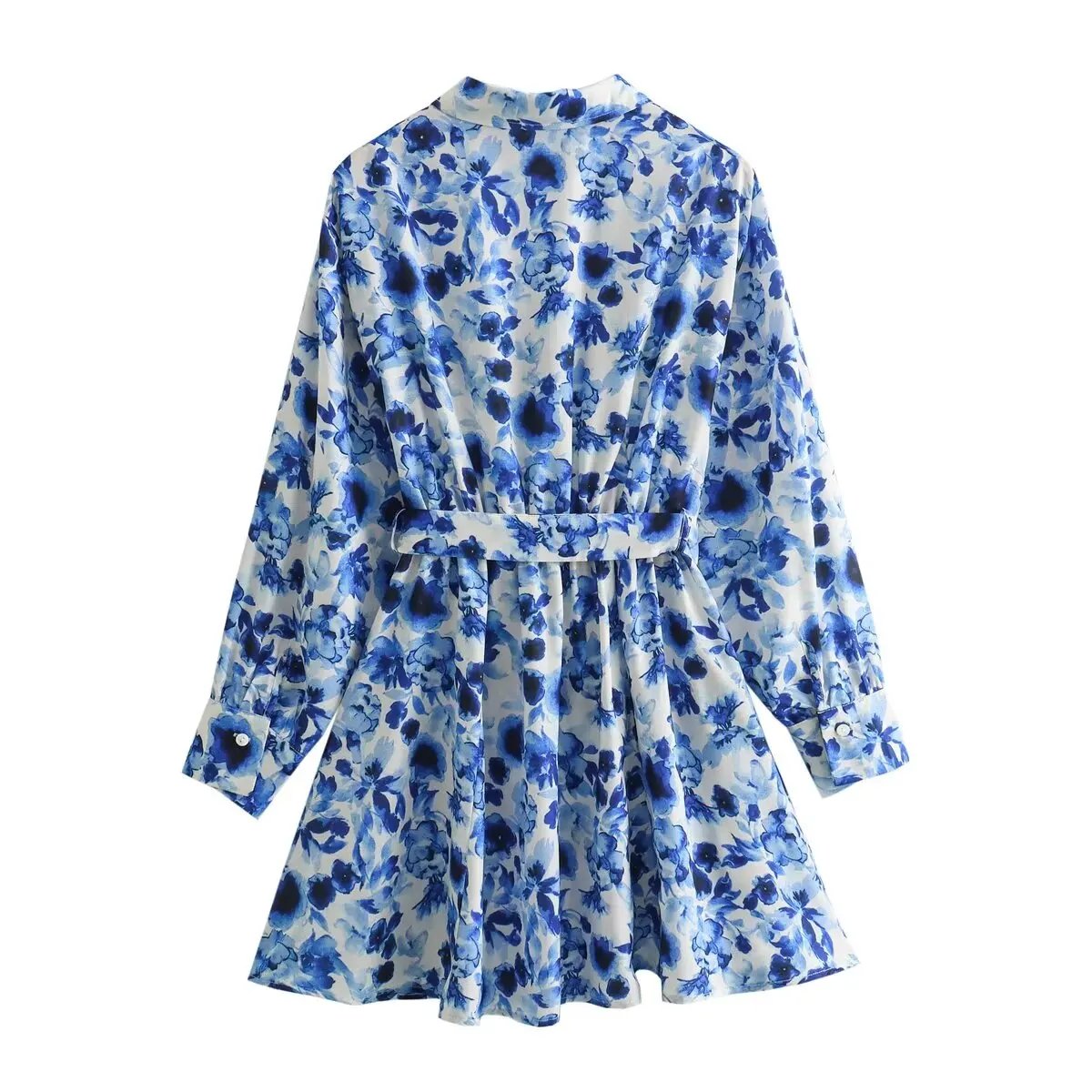 Spring and Summer New Style Shirt-style Floral Long-sleeved Dress for Women French European and American Resort Style Waist Tie