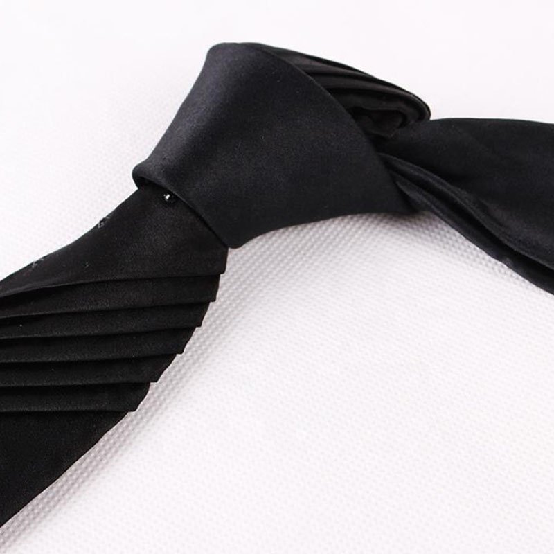 Custom Men's 100% Silk Pleated Neck Tie Solid Black with Crystal & Woven Jacquard Pattern Formal for Business