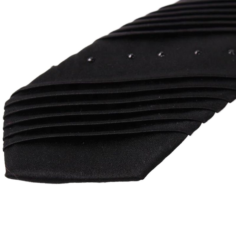 Custom Men's 100% Silk Pleated Neck Tie Solid Black with Crystal & Woven Jacquard Pattern Formal for Business