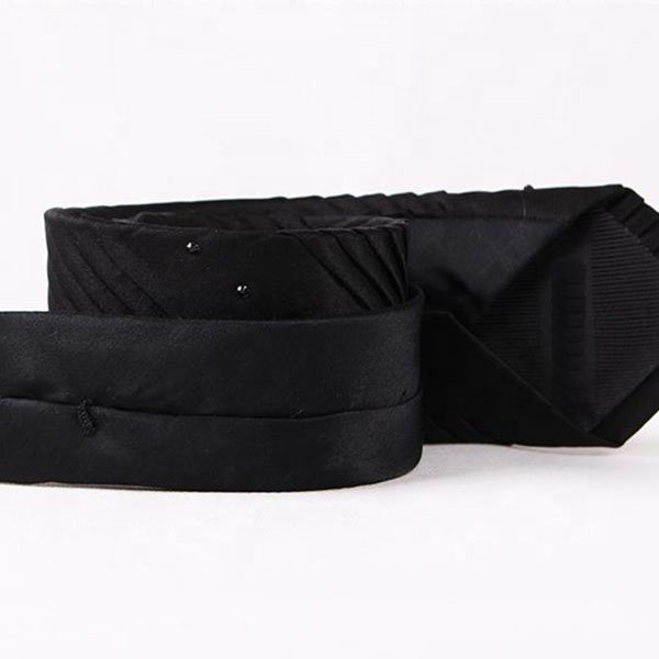 Custom Men's 100% Silk Pleated Neck Tie Solid Black with Crystal & Woven Jacquard Pattern Formal for Business