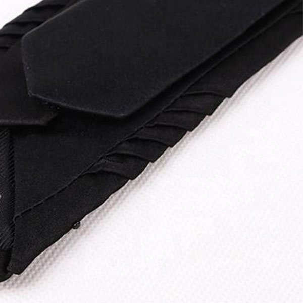 Custom Men's 100% Silk Pleated Neck Tie Solid Black with Crystal & Woven Jacquard Pattern Formal for Business