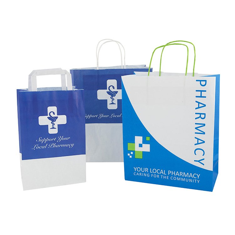 Custom Printed White Kraft Air Sickness Vomit Packaging Medicine Prescription Pill Pharmacy Paper Bag For Hospital