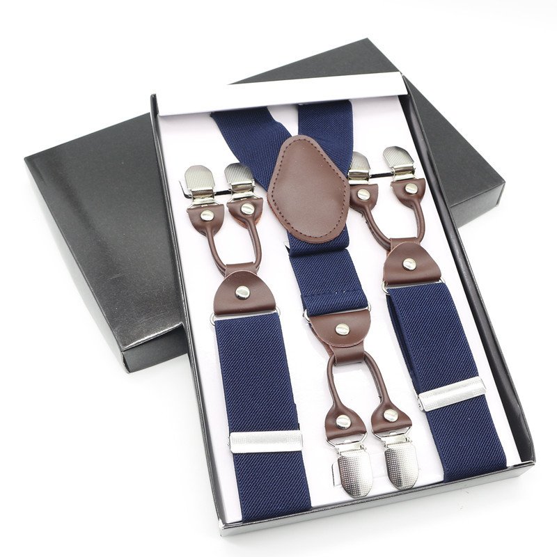 Custom Adjustable Elastic Button Suspender Gift Set Men's Clip Y Shaped Back Braces Kerchief Bow Tie Suspenders Business Set