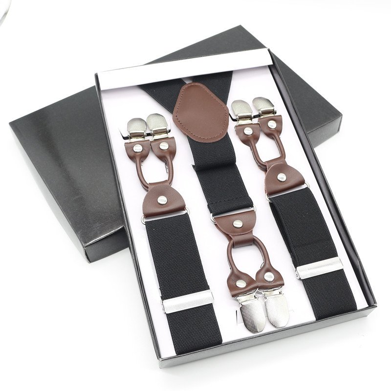 Custom Adjustable Elastic Button Suspender Gift Set Men's Clip Y Shaped Back Braces Kerchief Bow Tie Suspenders Business Set