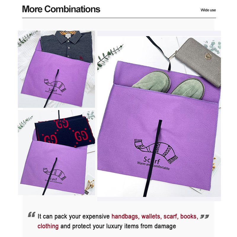 SA8000 SHUNFA Custom Logo Fashion Purple Silk Screen Printing Luxury Cotton Envelope Dust Bag Canvas Pouch Packaging with Tie