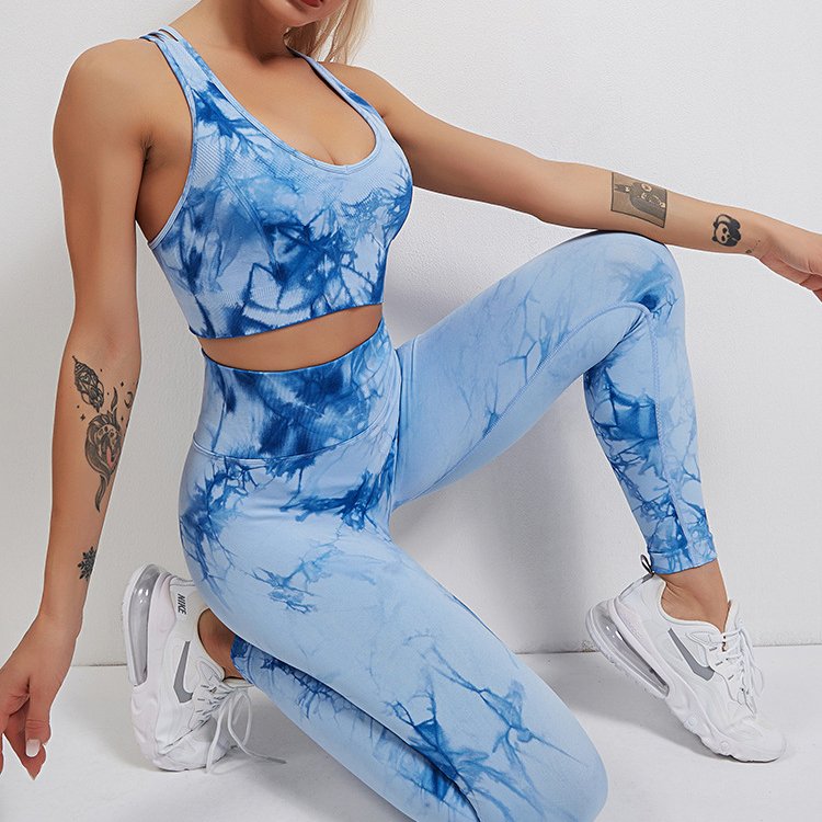 Women 2023 Sexy Seamless Scrunch Bum Yoga Leggings Tie Dye 2 Piece Set Fitness Workout Sports Gym Clothing Active Wear Outfits
