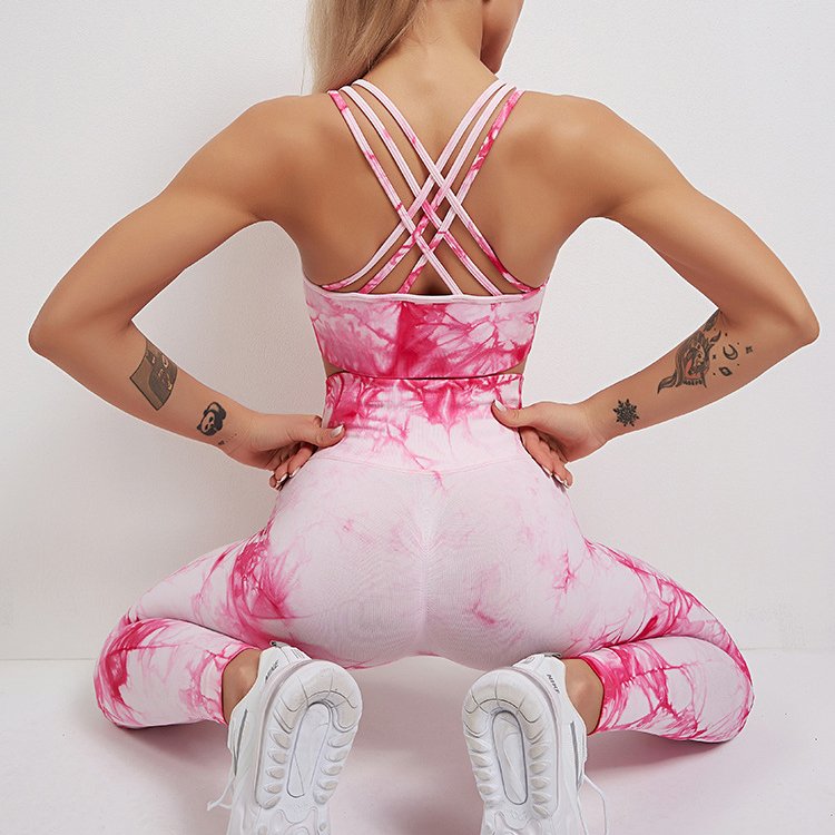 Women 2023 Sexy Seamless Scrunch Bum Yoga Leggings Tie Dye 2 Piece Set Fitness Workout Sports Gym Clothing Active Wear Outfits