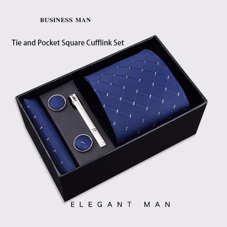 Men's Polyester Necktie Formal Business Tie and Pocket Square Cufflink Set