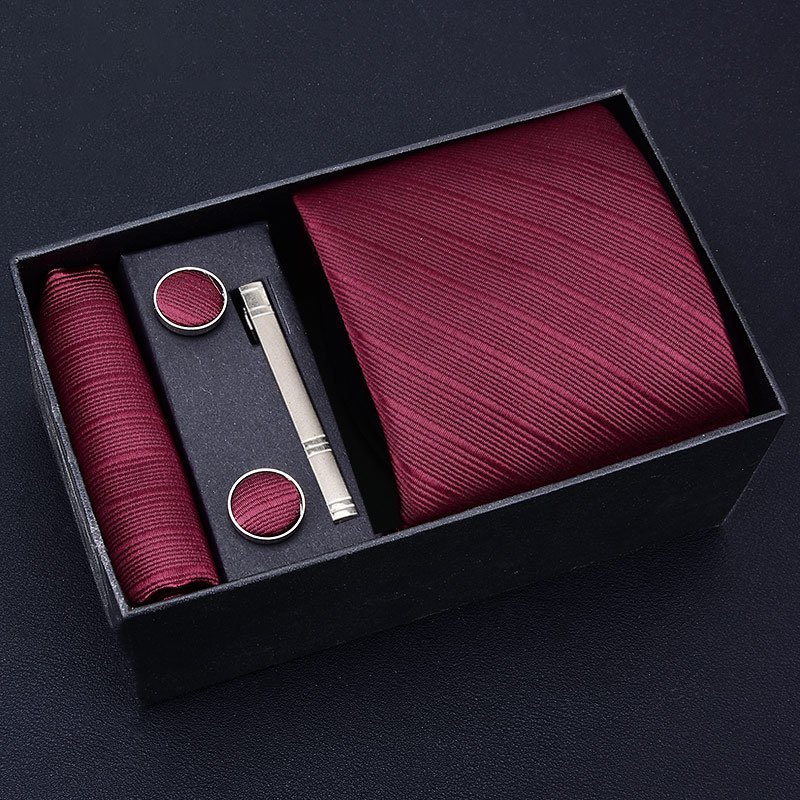 Men's Polyester Necktie Formal Business Tie and Pocket Square Cufflink Set