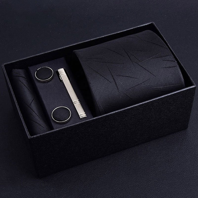Men's Polyester Necktie Formal Business Tie and Pocket Square Cufflink Set