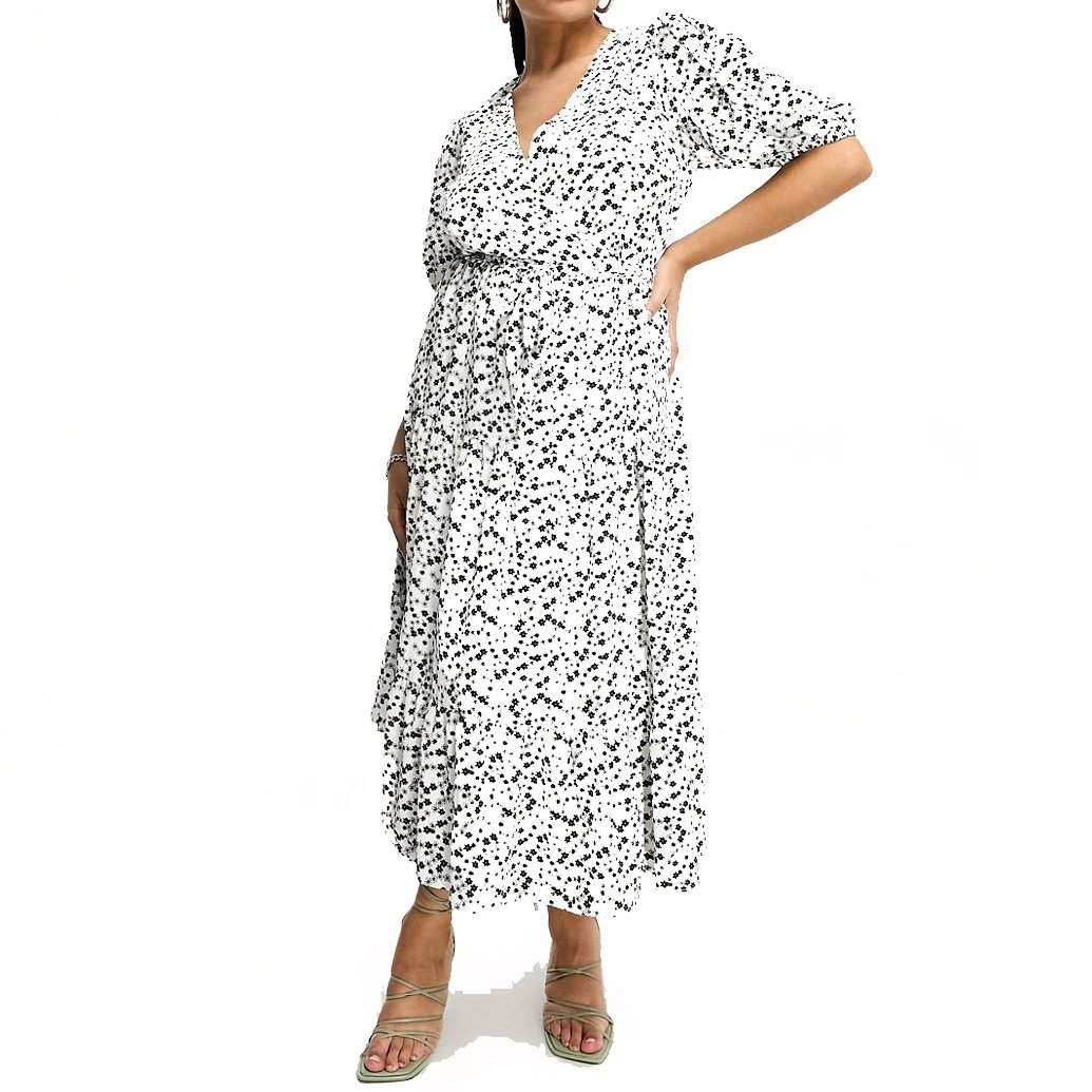 OEM/ODM Elegant Ruffles Puff Sleeves Floral Lace Long Formal Evening Party Tie Waist Dress Plus Size Women's Dresses
