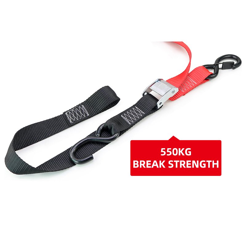 38mm Heavy Duty Polyester Tie Down Strap ATV Motorcycle Cam Buckle Strap Tie Down with Soft Tie and Close Latch S Hook