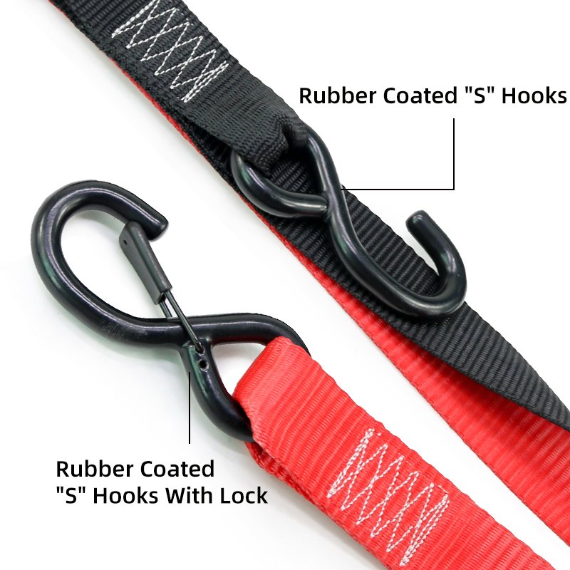 38mm Heavy Duty Polyester Tie Down Strap ATV Motorcycle Cam Buckle Strap Tie Down with Soft Tie and Close Latch S Hook