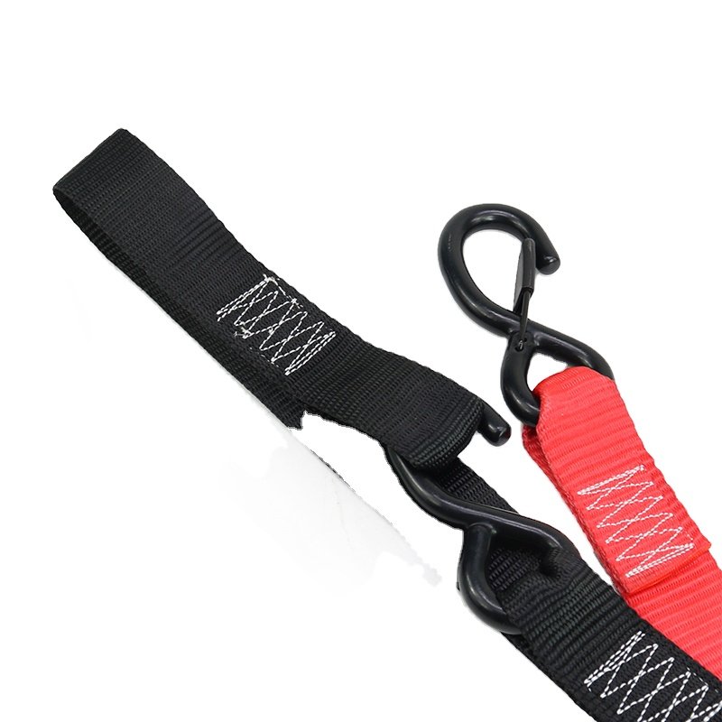 38mm Heavy Duty Polyester Tie Down Strap ATV Motorcycle Cam Buckle Strap Tie Down with Soft Tie and Close Latch S Hook