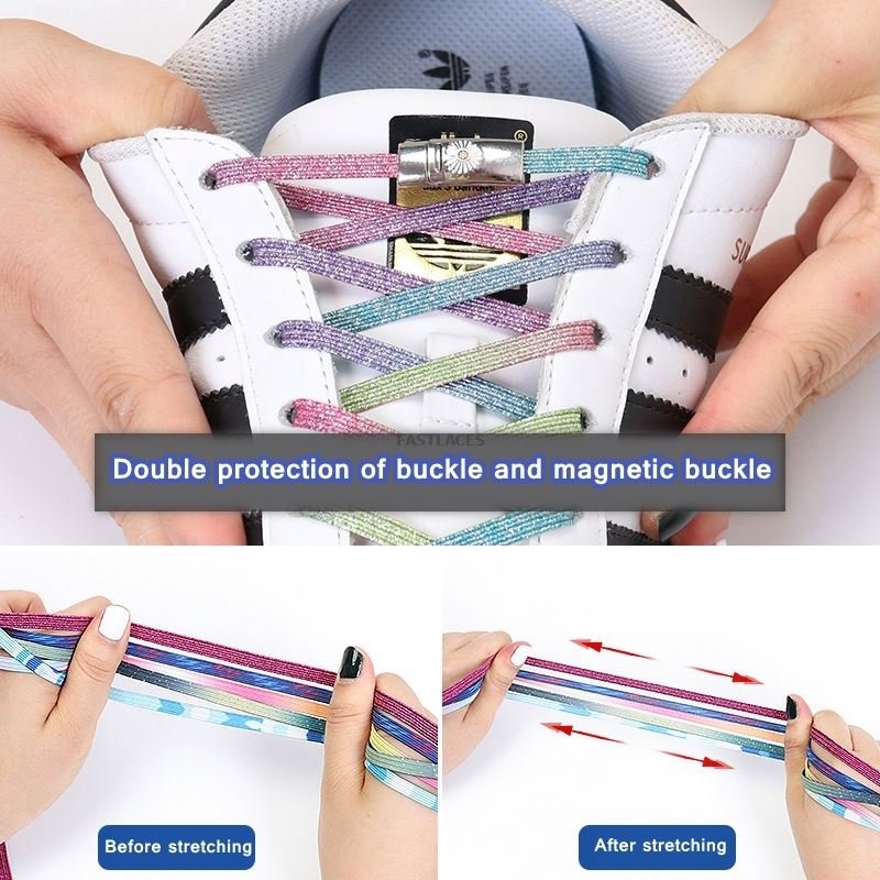 2023 Flat Magnetic Metal Lock Shoelace No Tie Shoe lace Elastic Shoe Children And Adults Sneaker Lazy shoelace